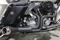 HARLEY FLT Offset Megaphon 2:1 1-3/4 Zoll Auspuff Schwarz mit Chrom Passend für 2006-2016 FLT,