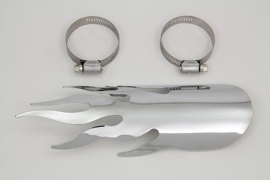 HARLEY Chrome Flame Heat Shield Fits 0-  Custom, application for 2-1/4 pipes"