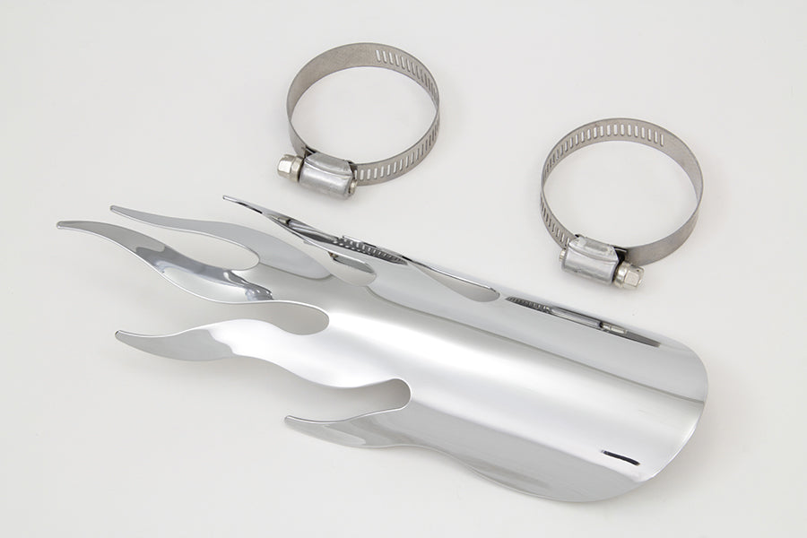 HARLEY Chrom Flammen Hitzeschild Passend für 0- Zoll Custom, Anwendung für 2-1/4 Zoll Rohre"