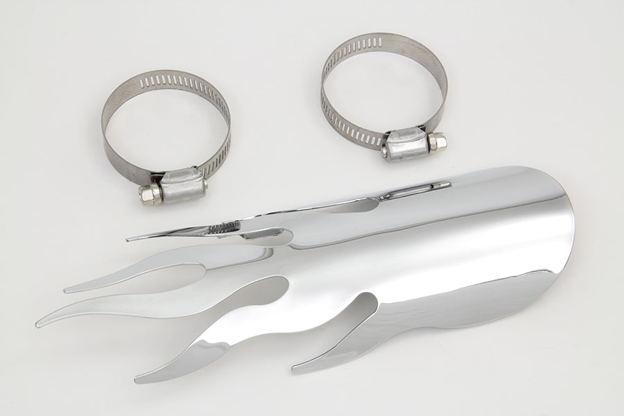 HARLEY Chrom Flammen Hitzeschild Passend für 0- Zoll Custom, Anwendung für 2-1/4 Zoll Rohre"