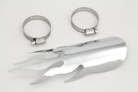 HARLEY Chrom Flammen Hitzeschild Passend für 0- Zoll Custom, Anwendung für 2-1/4 Zoll Rohre"