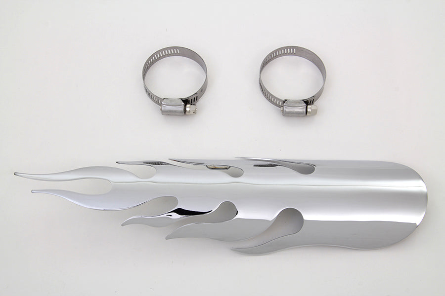 HARLEY Chrom Flammen Hitzeschild Passend für 0- Zoll Custom, Anwendung für 2-1/4 Zoll Rohre"