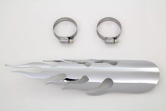 HARLEY Chrome Flame Heat Shield Fits 0-  Custom, application for 2-1/4 pipes"