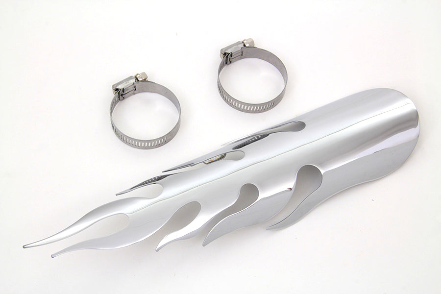 HARLEY Chrom Flammen Hitzeschild Passend für 0- Zoll Custom, Anwendung für 2-1/4 Zoll Rohre"