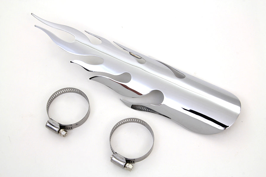 HARLEY Chrom Flammen Hitzeschild Passend für 0- Zoll Custom, Anwendung für 2-1/4 Zoll Rohre"