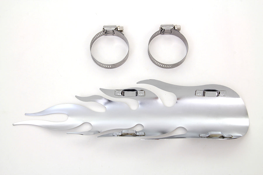 HARLEY Chrom Flammen Hitzeschild Passend für 0- Zoll Custom, Anwendung für 2-1/4 Zoll Rohre"