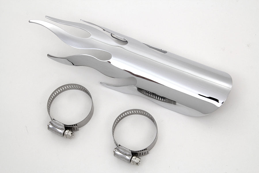 HARLEY Chrom Flammen Hitzeschild Passend für 0-  Custom, Anwendung für 1-3/4 Rohre"