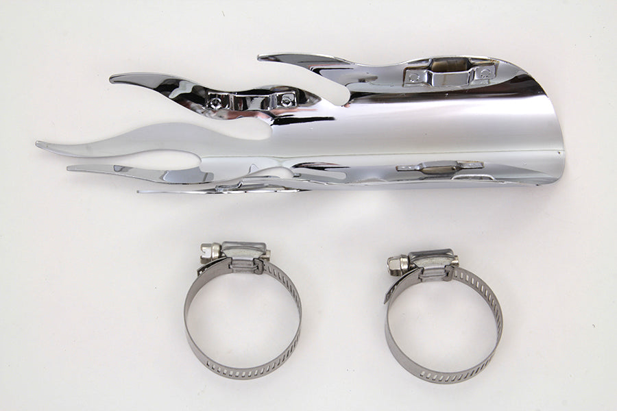 HARLEY Chrom Flammen Hitzeschild Passend für 0-  Custom, Anwendung für 1-3/4 Rohre"