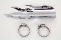 HARLEY Chrom Flammen Hitzeschild Passend für 0-  Custom, Anwendung für 1-3/4 Rohre"