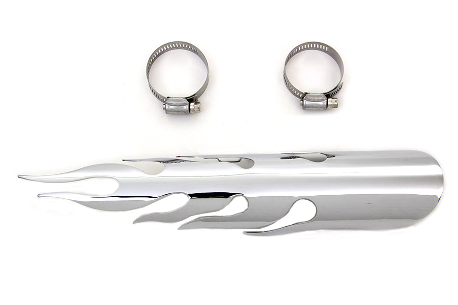 HARLEY Chrom Flammen Hitzeschild Passend für 0-  Custom, Anwendung für 1-3/4 Rohre"