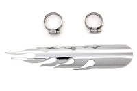 HARLEY Chrom Flammen Hitzeschild Passend für 0-  Custom, Anwendung für 1-3/4 Rohre"