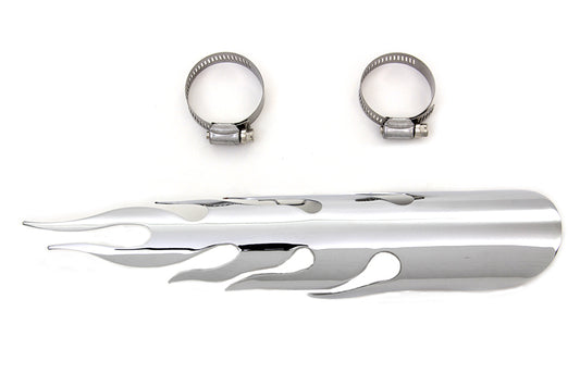 HARLEY Chrome Flame Heat Shield Fits 0-  Custom, application for 1-3/4 pipes"