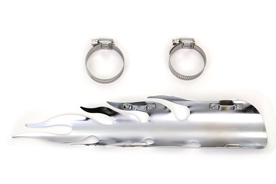 HARLEY Chrom Flammen Hitzeschild Passend für 0-  Custom, Anwendung für 1-3/4 Rohre"