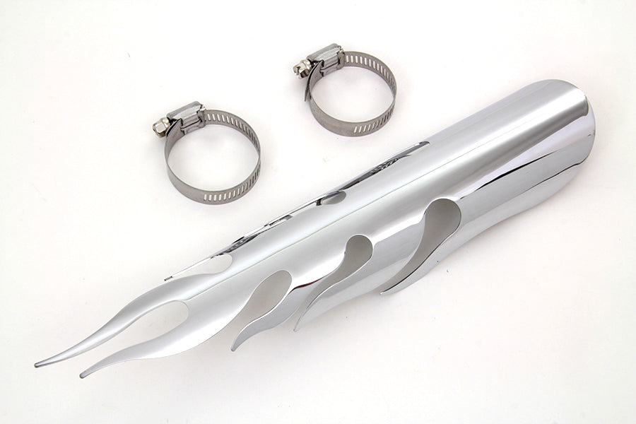 HARLEY Chrom Flammen Hitzeschild Passend für 0-  Custom, Anwendung für 1-3/4 Rohre"