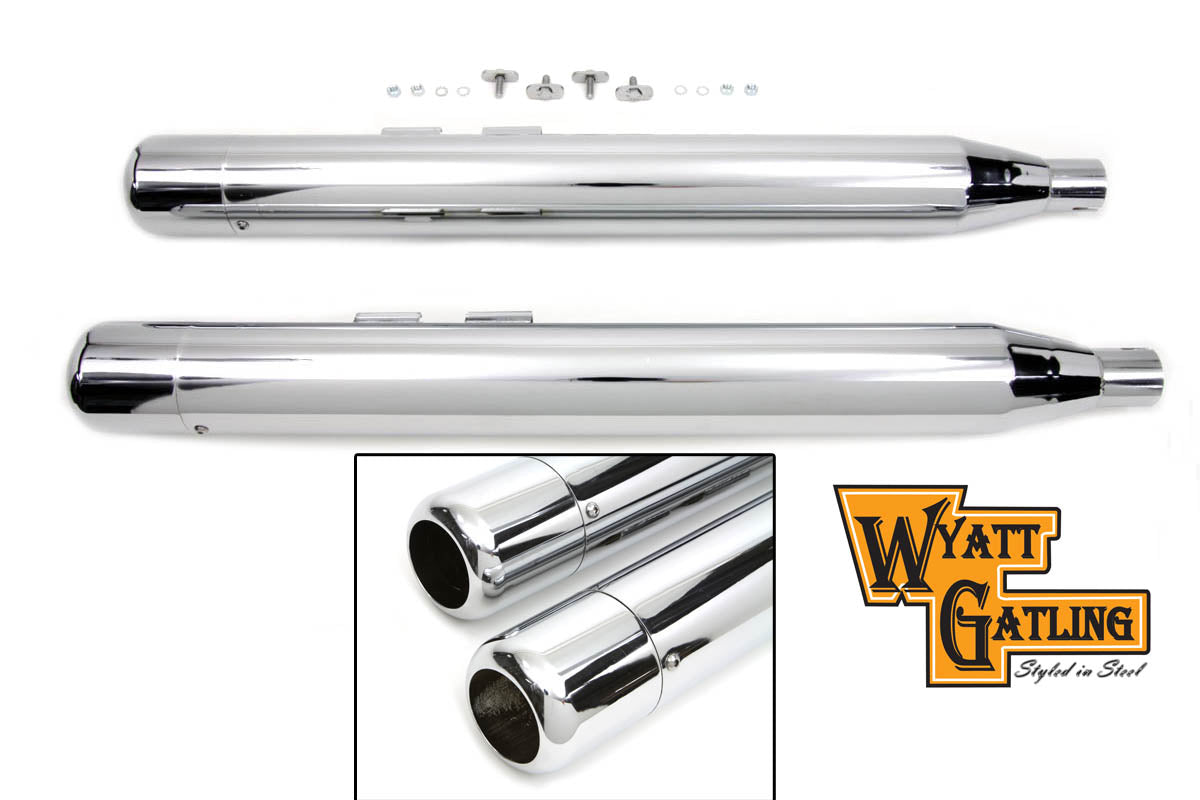 HARLEY Wyatt Gatling Muffler Set With Chrome Hollow Point End Tips fits 1995-2016 FLT,