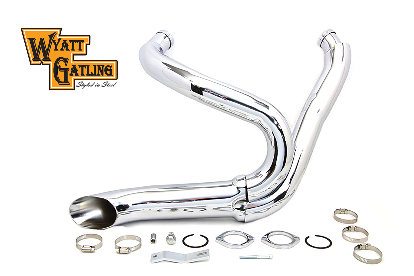 HARLEY Chrom Wyatt Gatling 2 in 1 Auspuffrohrkrümmer-Kit passend für 2012-2017 FXST, 2012-2017 FXDWG,