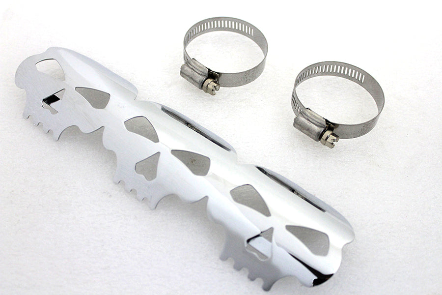 Harley Chrom Schädel Hitzeschild passend für 0- Zoll Custom, Anwendung für 2-1/4 Zoll Rohre