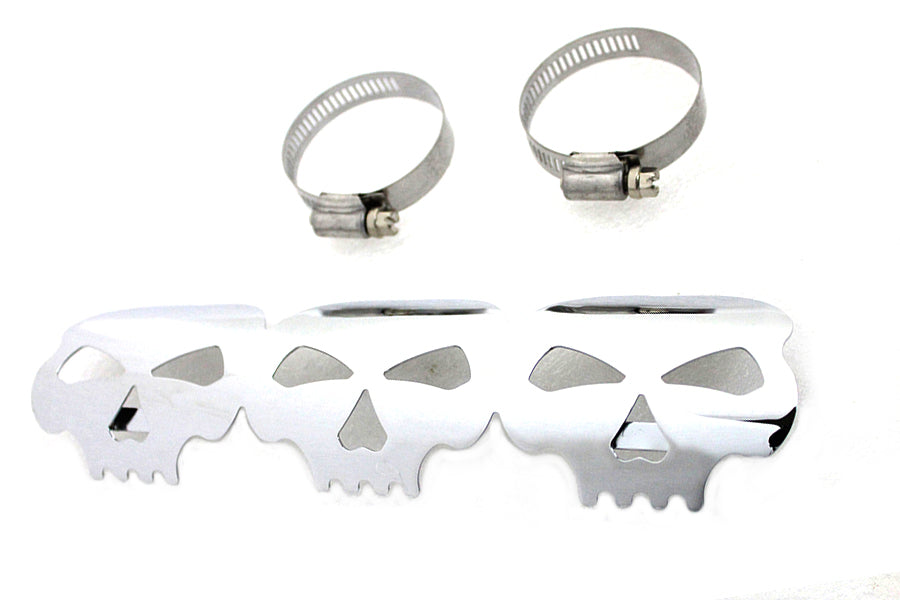 Harley Chrom Schädel Hitzeschild passend für 0- Zoll Custom, Anwendung für 2-1/4 Zoll Rohre