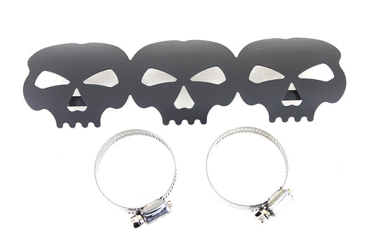 HARLEY Black Skull Heat Shield Fits 0-  Custom, application for 2-1/4 pipes"