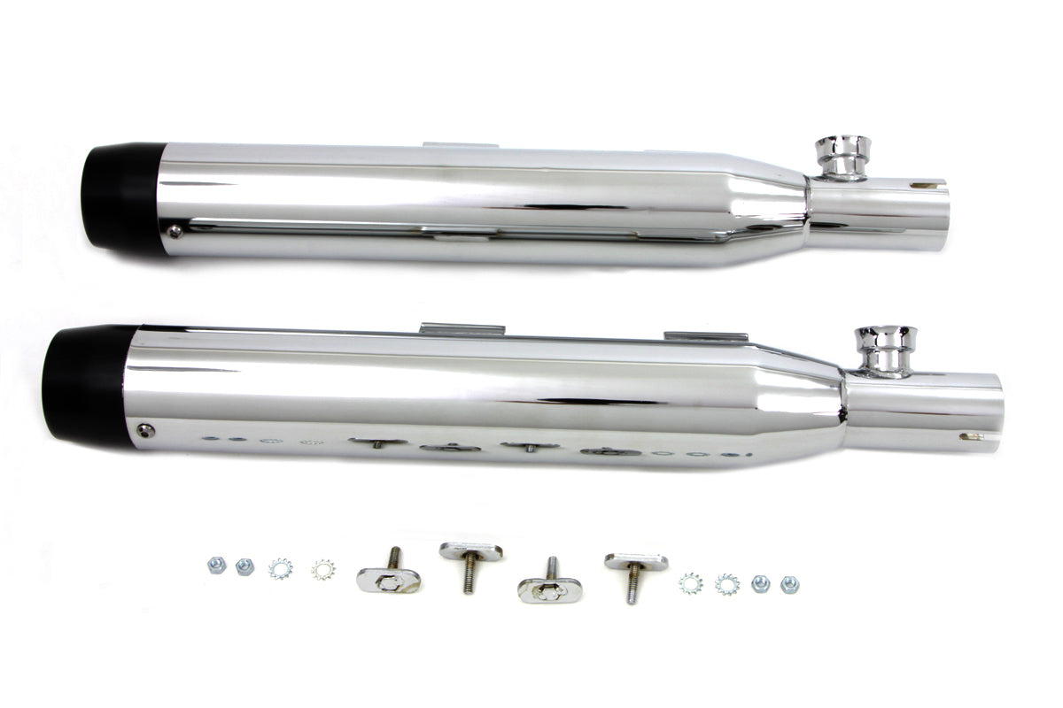 HARLEY Chrom Slip-on-Schalldämpfer-Set mit schwarzen Endstücken passend für 2007-2017 FXST,