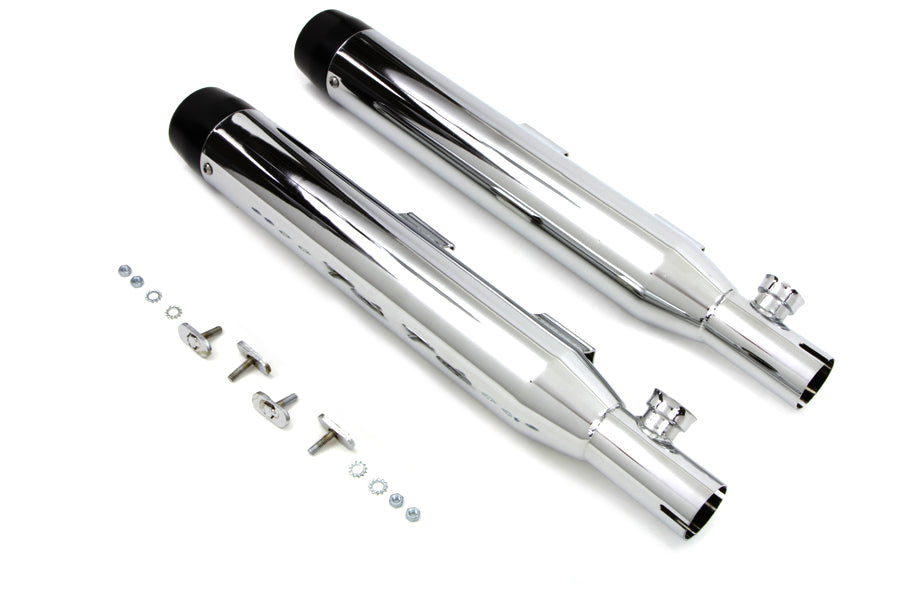 HARLEY Chrom Slip-on-Schalldämpfer-Set mit schwarzen Endstücken passend für 2007-2017 FXST,