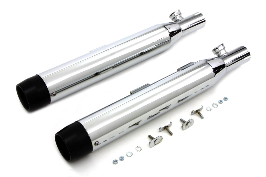 HARLEY Chrom Slip-on-Schalldämpfer-Set mit schwarzen Endstücken passend für 2007-2017 FXST,