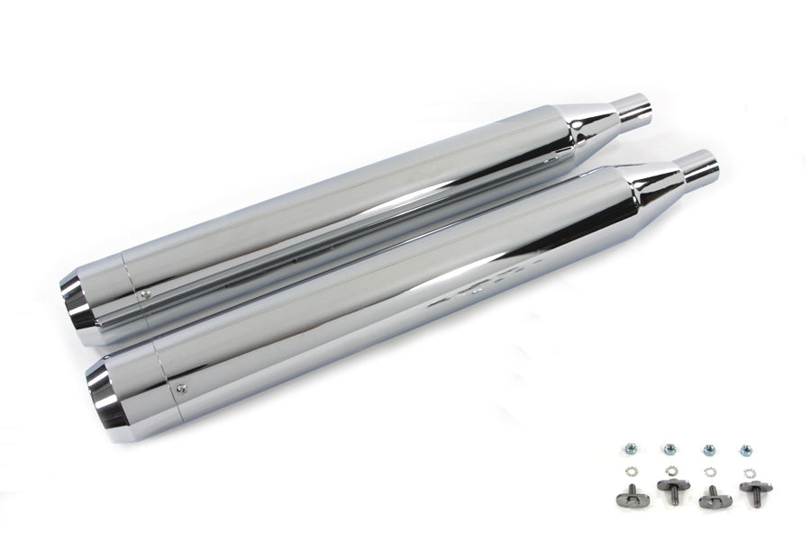 HARLEY 4 inch Muffler Set with Chrome Long Type Tapered End Tips Fits 1995-2016 FLT,