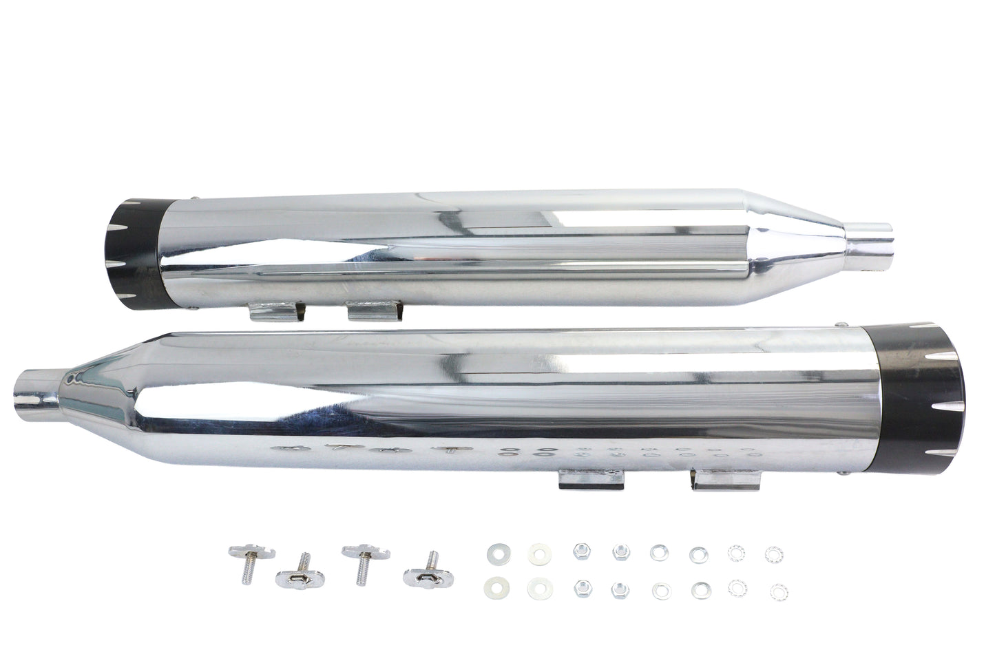 HARLEY Wyatt Gatling Schalldämpfer-Set Chrom mit schwarzen Dolchspitzen passend für 1995-2016 FLT,