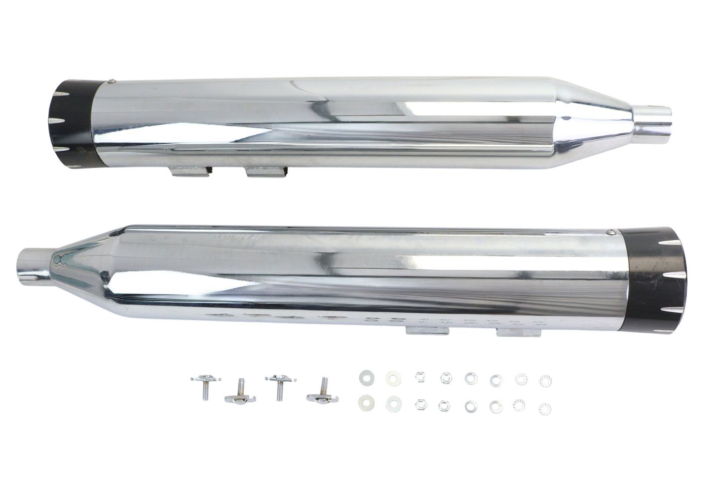 HARLEY Wyatt Gatling Schalldämpfer-Set Chrom mit schwarzen Dolchspitzen passend für 1995-2016 FLT,