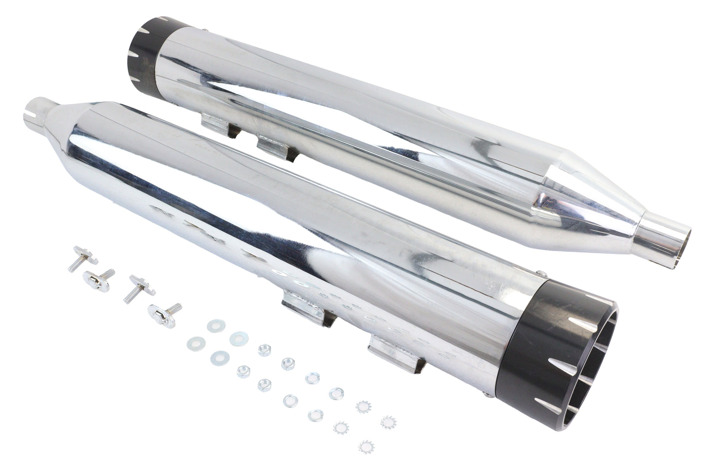 HARLEY Wyatt Gatling Schalldämpfer-Set Chrom mit schwarzen Dolchspitzen passend für 1995-2016 FLT,