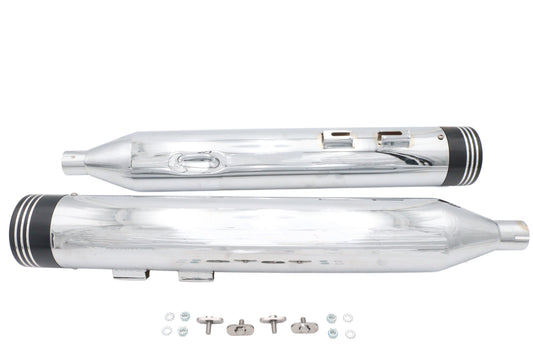HARLEY Wyatt Gatling Schalldämpferset Chrom mit schwarzen Saturn-Endkappen passend für 1995-2016 FLT,