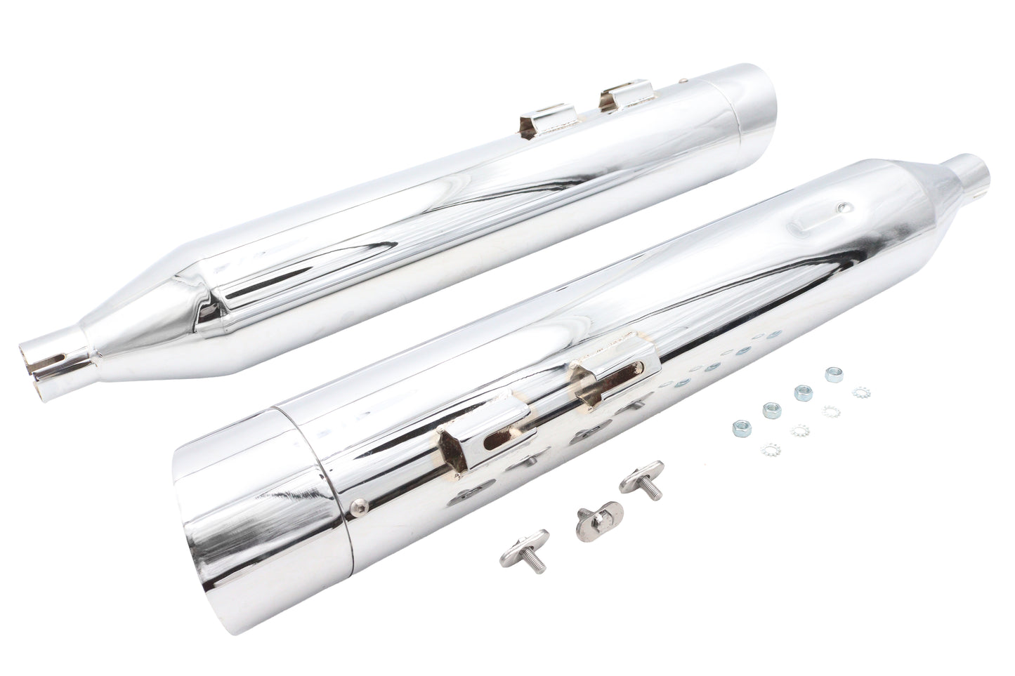 HARLEY Wyatt Gatling Schalldämpfer-Set Chrom mit Chrom Slash Up Endkappen passend für 1995-2016 FLT,