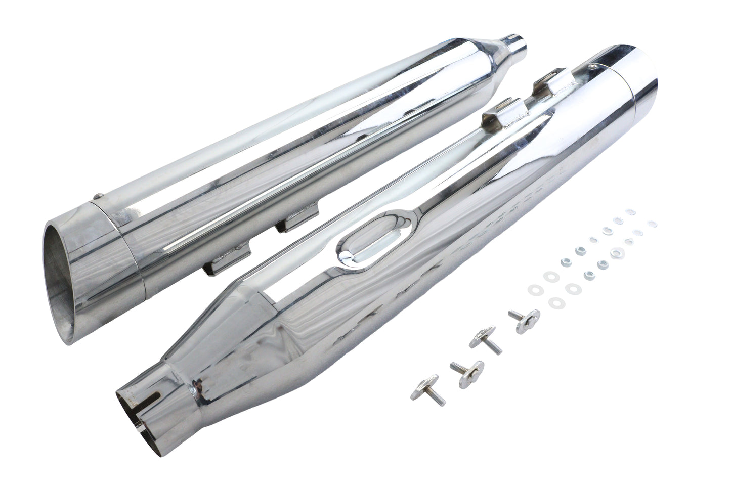 HARLEY Wyatt Gatling Schalldämpfer-Set Chrom mit Chrom-Slash-Up-Endkappen passend für FLT Modelle ab 2017,