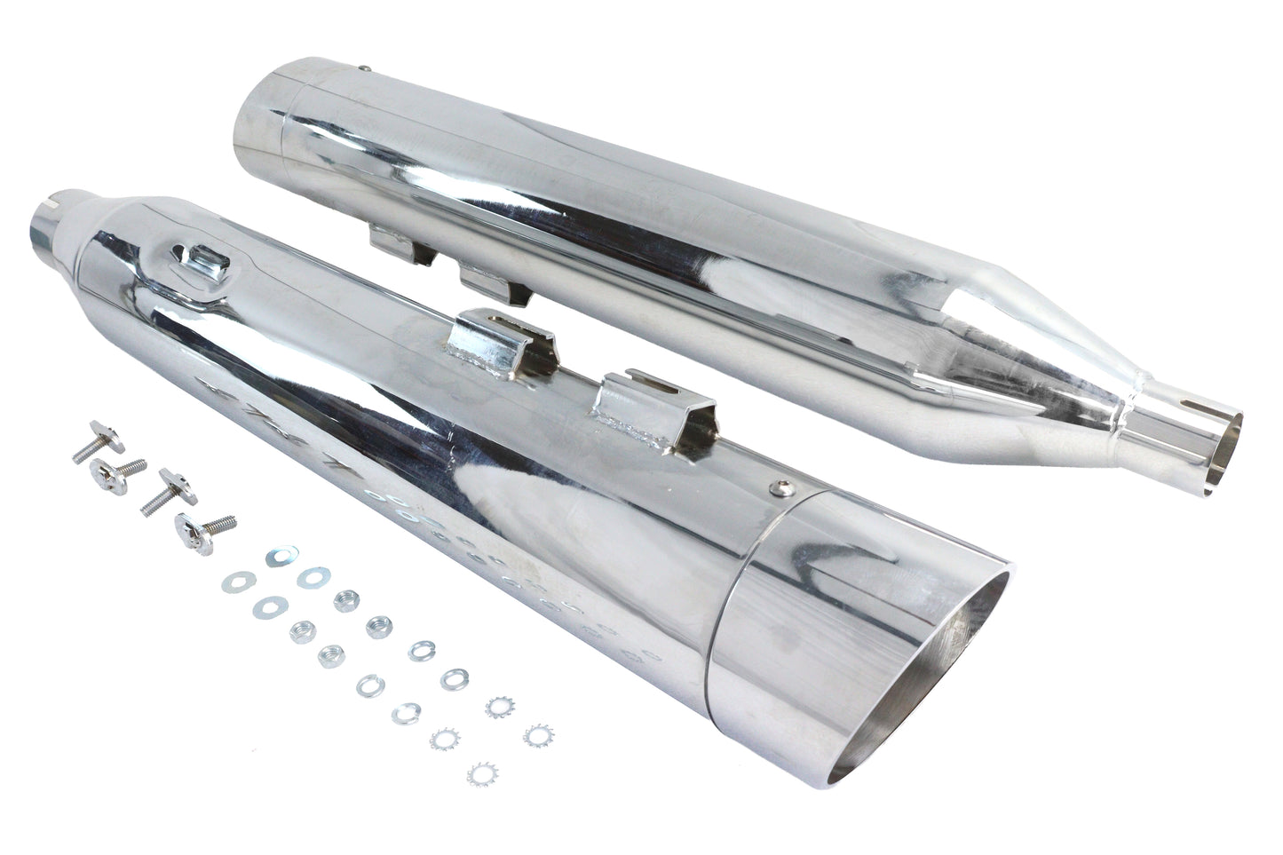 HARLEY Wyatt Gatling Schalldämpfer-Set Chrom mit Chrom-Slash-Up-Endkappen passend für FLT Modelle ab 2017,