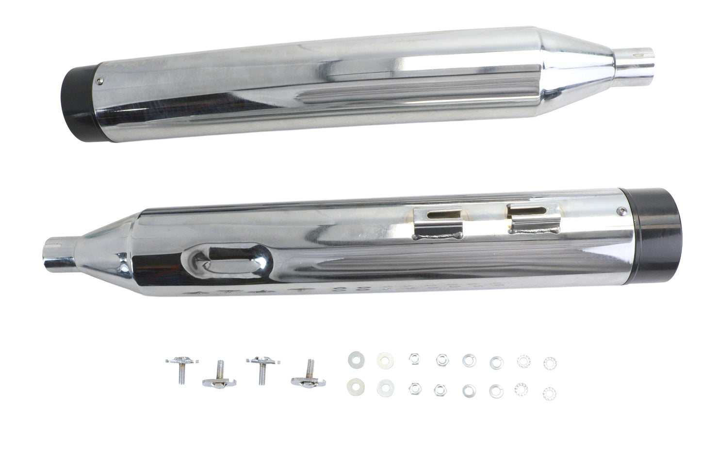 HARLEY Wyatt Gatling Schalldämpfer-Set Chrom mit schwarzen Konturspitzen, passend für 1995-2016 FLT,