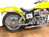 HARLEY MCM Auspuff Drag Pipe Set mit schwarzen Endkappen Passend für 1970–1984 FXE,