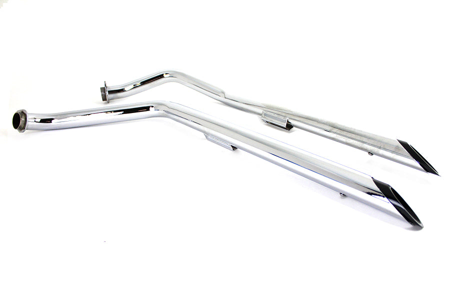 HARLEY MCM Auspuff Drag Pipe Set mit schwarzen Endkappen Passend für 1970–1984 FXE,