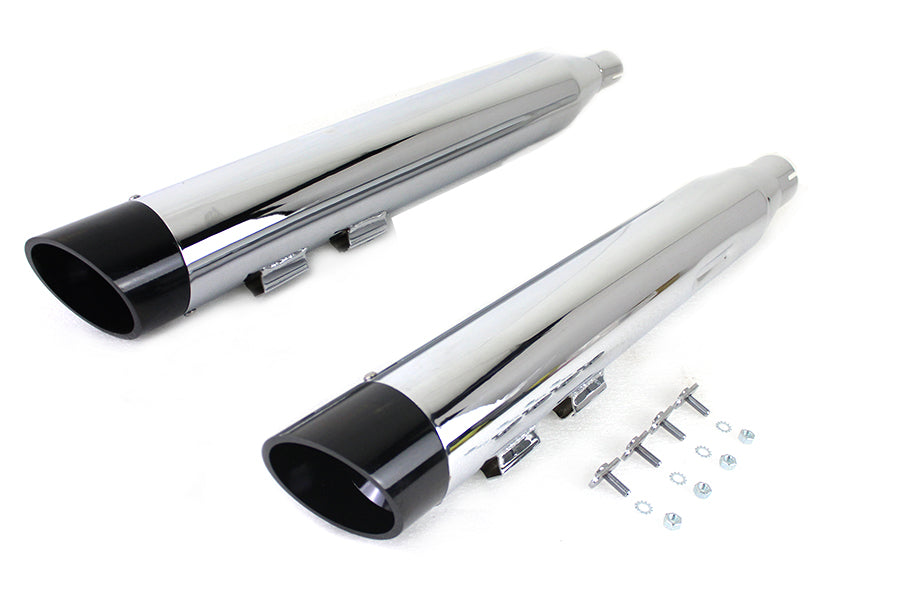 HARLEY Wyatt Gatling Muffler Set Chrome with Black Slash Down Tip fits 2017-UP FLT,