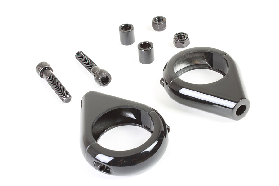 HARLEY Schwarzes Blinker-Klemmen-Set für 39-mm-Gabeln, passend für 0- Custom, Anwendung für 39-mm-Gabeln