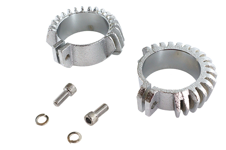 HARLEY Nachbau Chrom-Auspuffschellen-Set mit Rippen für 1948-1952 FL, 1948-1952 EL,