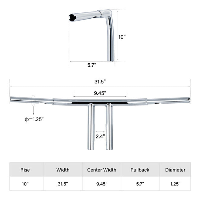 Custom Chrome HARLEY CHROME 1-1/4" T-BAR10" RISE