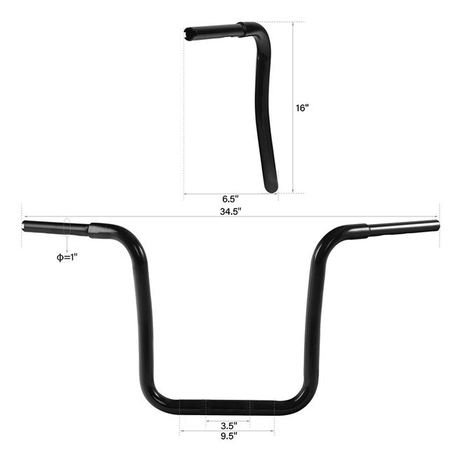 Custom Chrome HARLEY SATIN BLACK 1-1/4" THE CURVE APE HANGER 16" RISE