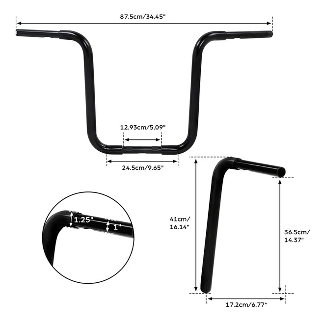 Custom Chrome HARLEY SATIN BLACK 1-1/4" SMOOTH APE HANGER 16" R;DRILLED;KNURLED