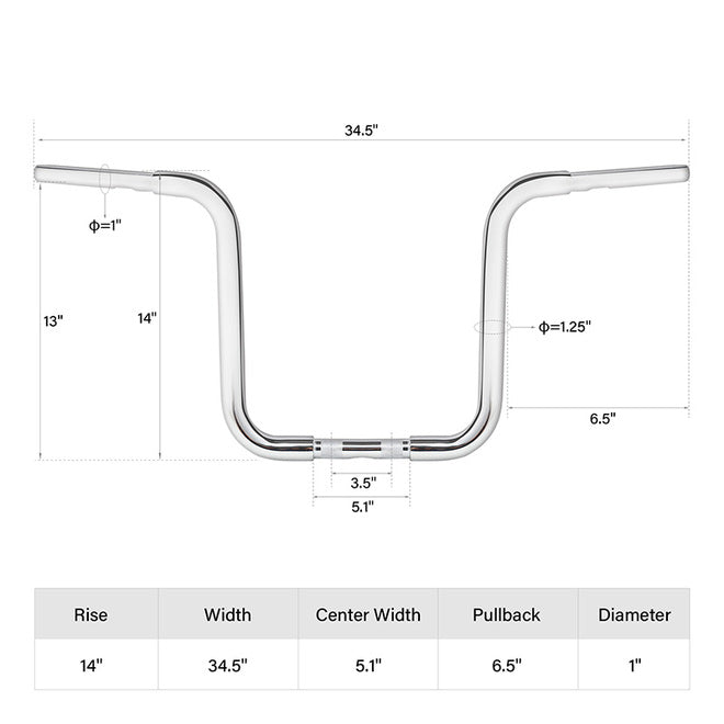 Custom Chrome HARLEY CHROME 1-1/4" THE TRADITIONAL CURVE APE HANGER 14" RISE