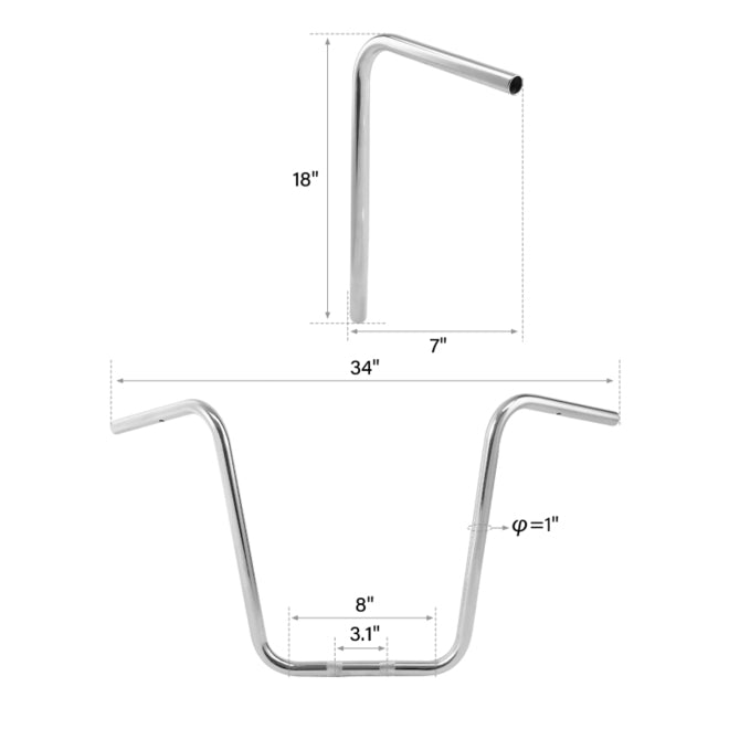 Custom Chrome HARLEY CHROME 1" APE HANGER 18" RISE;DRILLED;KNURLED;NON DIMPLED