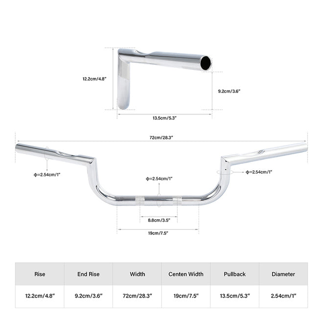 Custom Chrome HARLEY CHROME 1" UPSIDES HANDLEBAR 4.8" RISE