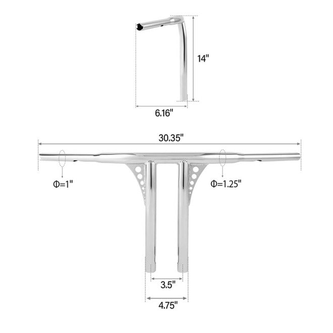 Custom Chrome HARLEY CHROME 1-1/4" 'STRAIGHT-UP' T-BAR 14" RISE