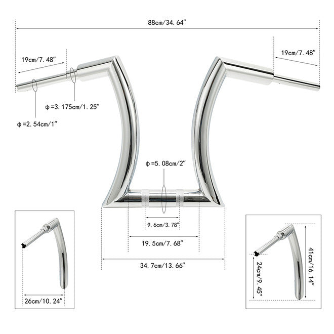 Custom Chrome HARLEY CHROME 2" APE HANGER 16" RISE