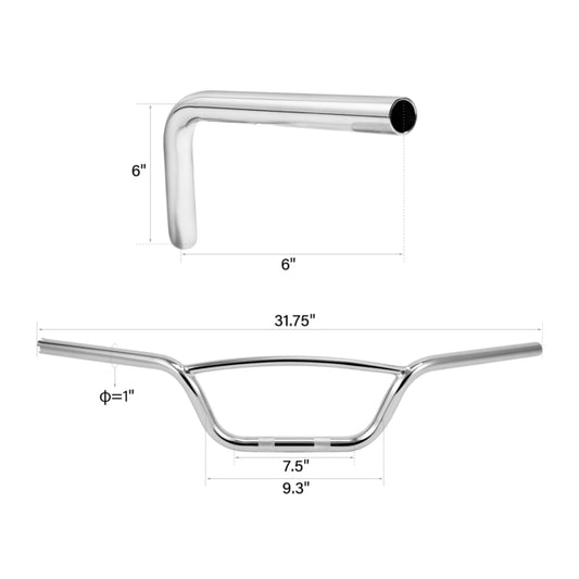 Custom Chrome HARLEY CHROME 1" HOLLYWOOD HANDLEBAR 6" RISE