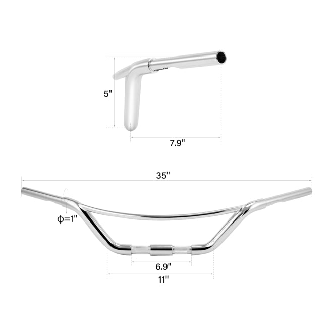 Custom Chrome HARLEY CHROME 1-1/4" FAT LOW RISE HOLLYWOOD HANDLEBAR 5" RISE